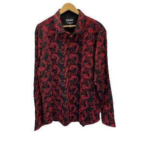 Barabas Long Sleeve Shirt Men Sz 2XL Red Paisley Semi sheer Cotton Statement
